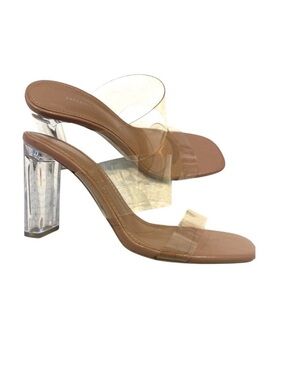 Zara 37 rubber clear double strap square toe heels sandal 3328